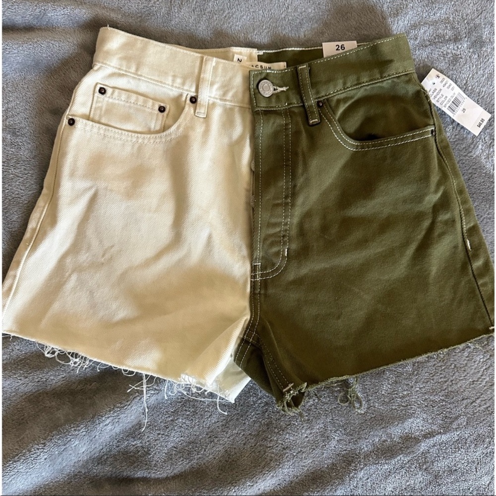 PacSun Two-Tone Jean Shorts - Cream and Olive